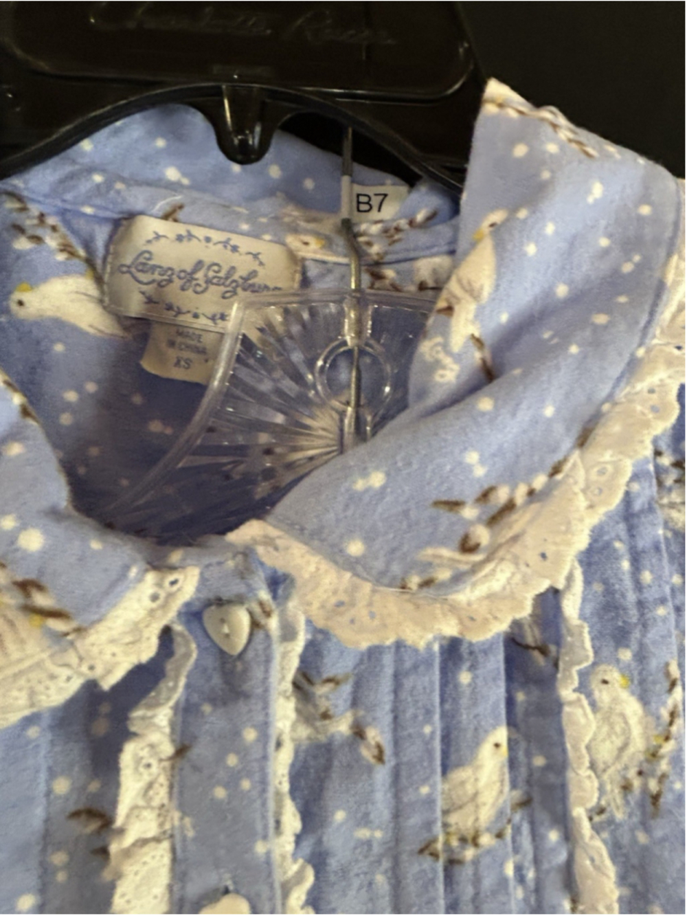Lanz Salzburg Pajamas Cottagecore Serene Dove Flannel Blue White 2 Pc XS Size 4 - Picture 9 of 15